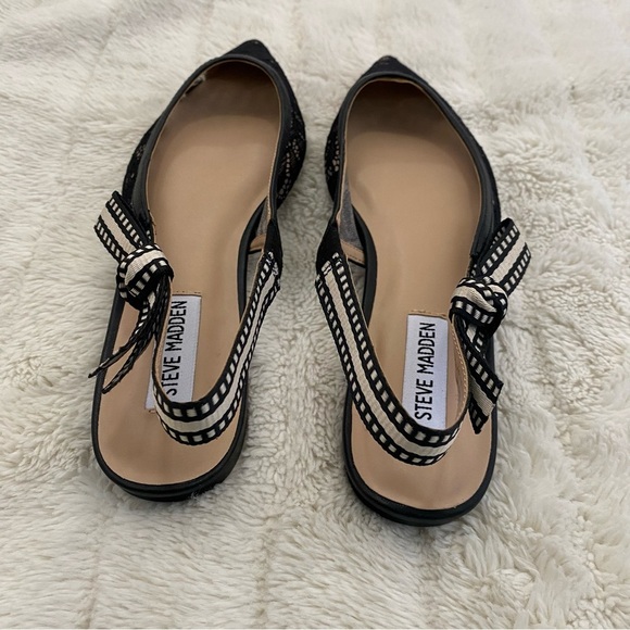 Steve Madden Black & Cream Lace Pointed Toe Slingback Flats Shoes New Size 7.5 - Picture 8 of 12
